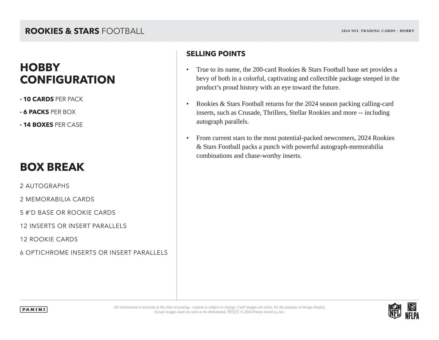 2024 Panini Rookies & Stars Football Hobby Box - Columbia Hobby - Sports Card Boxes - Toploaders - Card Savers