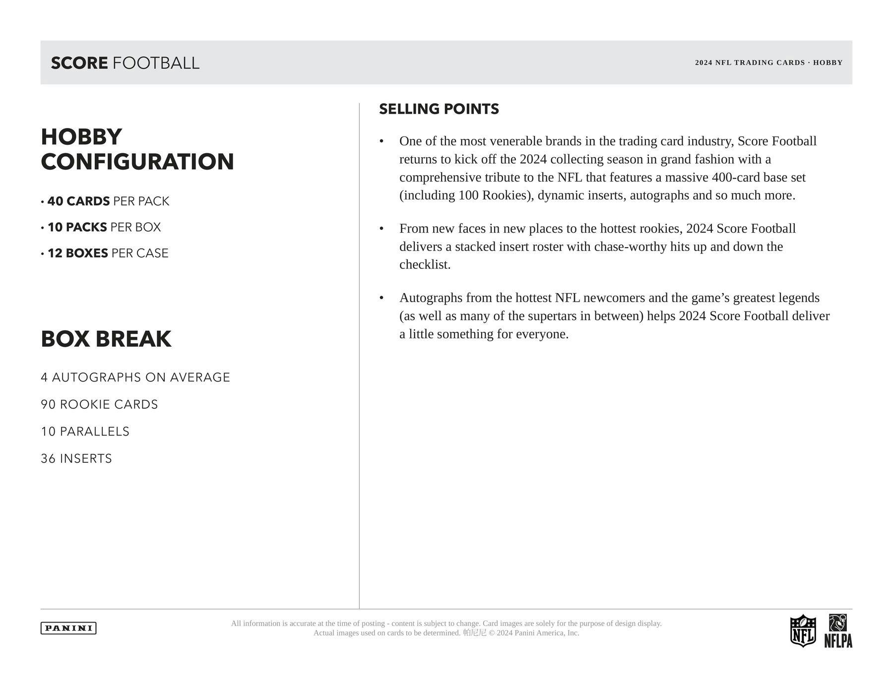 2024 Panini Score Football Hobby Box - Columbia Hobby - Sports Card Boxes - Toploaders - Card Savers