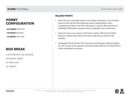 2024 Panini Score Football Hobby Box - Columbia Hobby - Sports Card Boxes - Toploaders - Card Savers