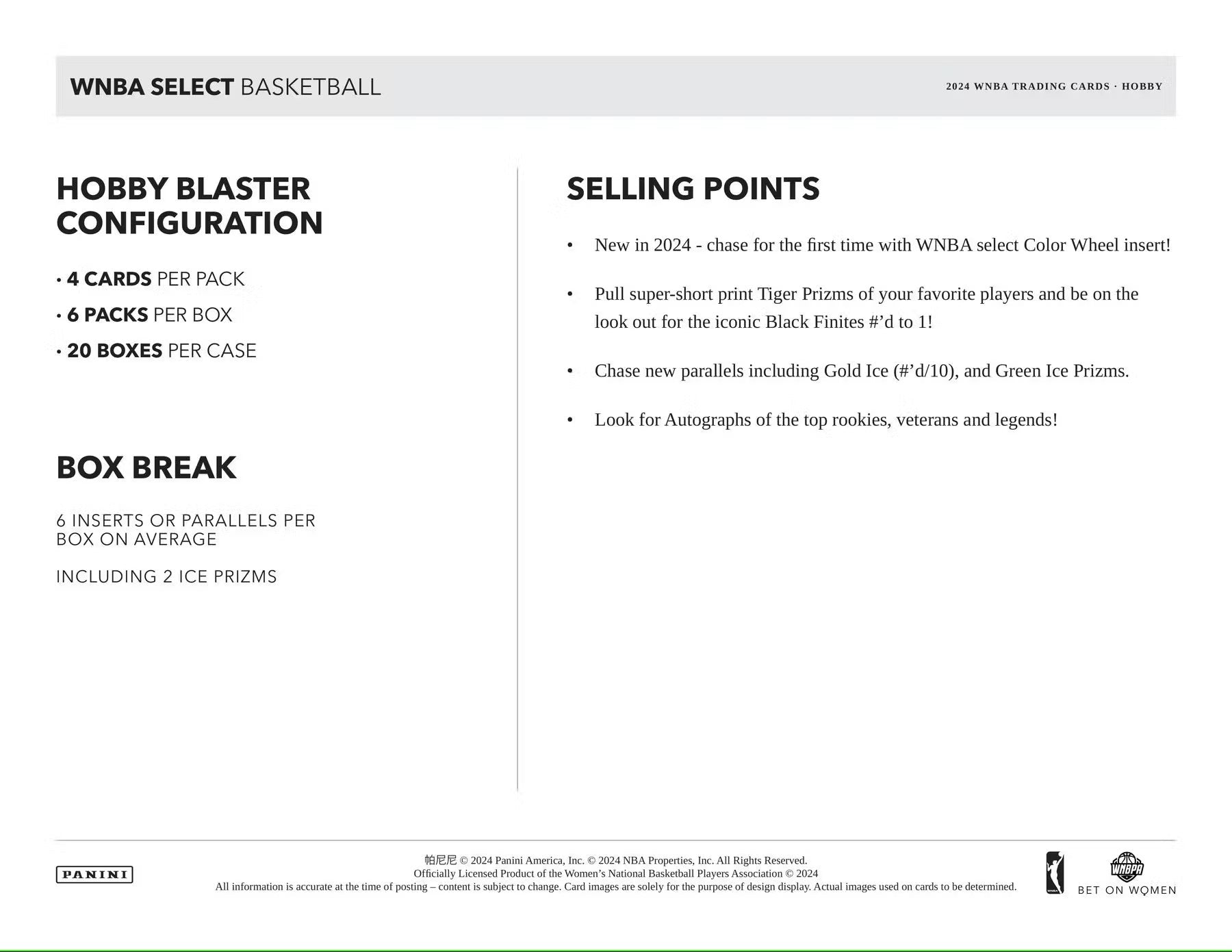 2024 Panini Select WNBA Basketball 6 - Pack Hobby Blaster Box - Columbia Hobby - Sports Card Boxes - Toploaders - Card Savers