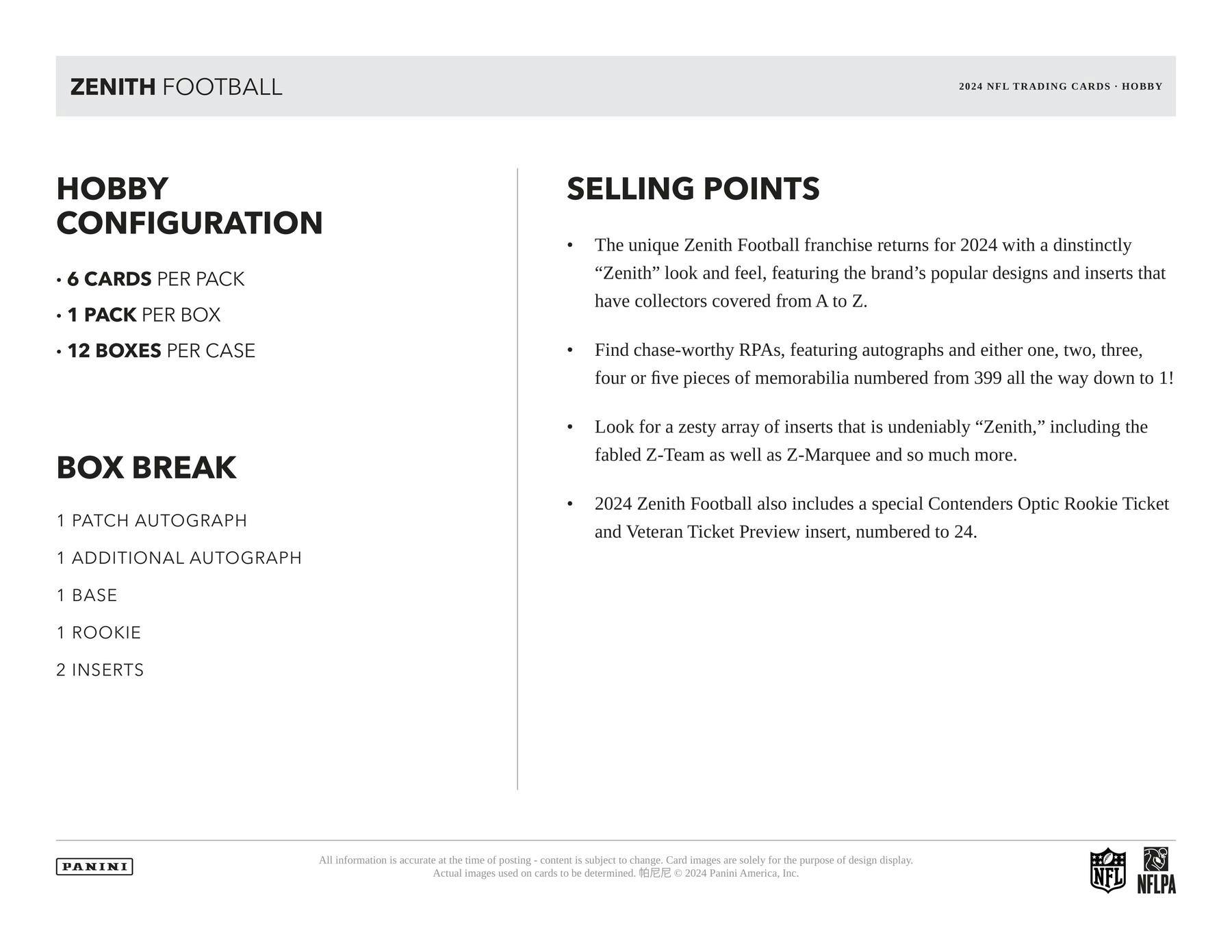 2024 Panini Zenith Football Hobby Box - Columbia Hobby - Sports Card Boxes - Toploaders - Card Savers