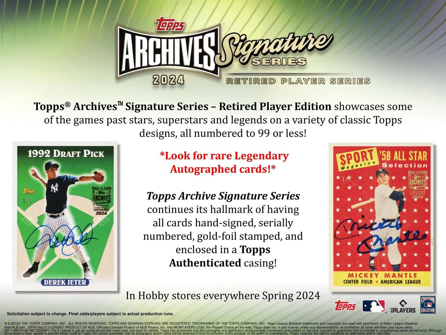 2024 Topps Archives Signature Series Retired Player Edition Baseball Hobby Box - Columbia Hobby - Sports Card Boxes - Toploaders - Card Savers