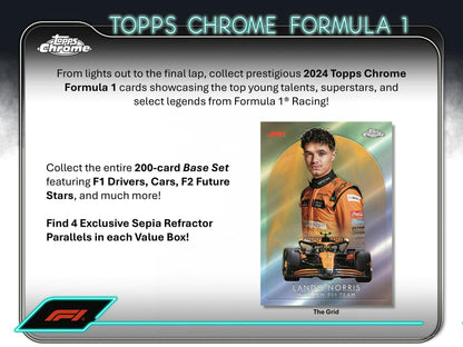 2024 Topps Chrome F1 Formula 1 6 - Pack Blaster Box - Columbia Hobby - Sports Card Boxes - Toploaders - Card Savers