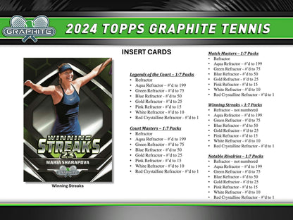 2024 Topps Graphite Tennis Hobby Box - Columbia Hobby - Sports Card Boxes - Toploaders - Card Savers