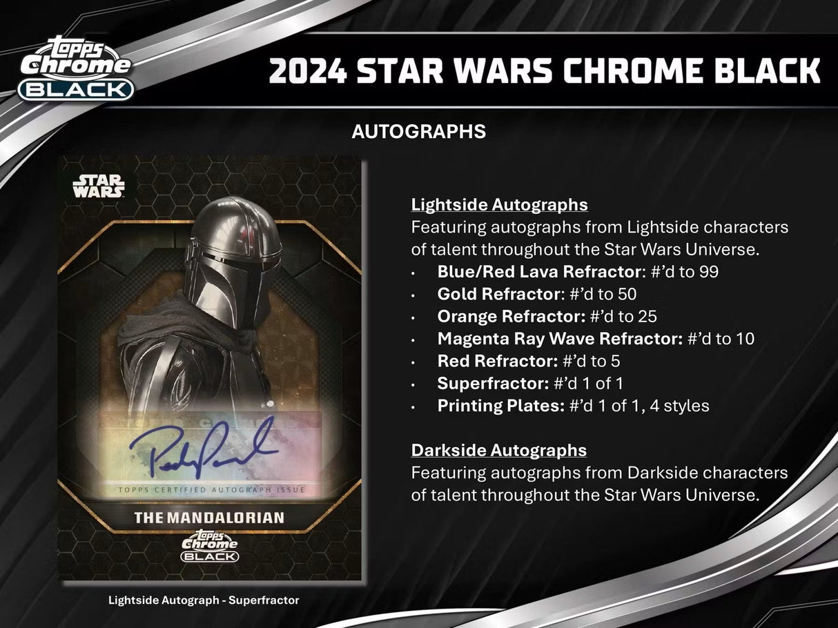 2024 Topps Star Wars Chrome Black Hobby Box - Columbia Hobby - Sports Card Boxes - Toploaders - Card Savers