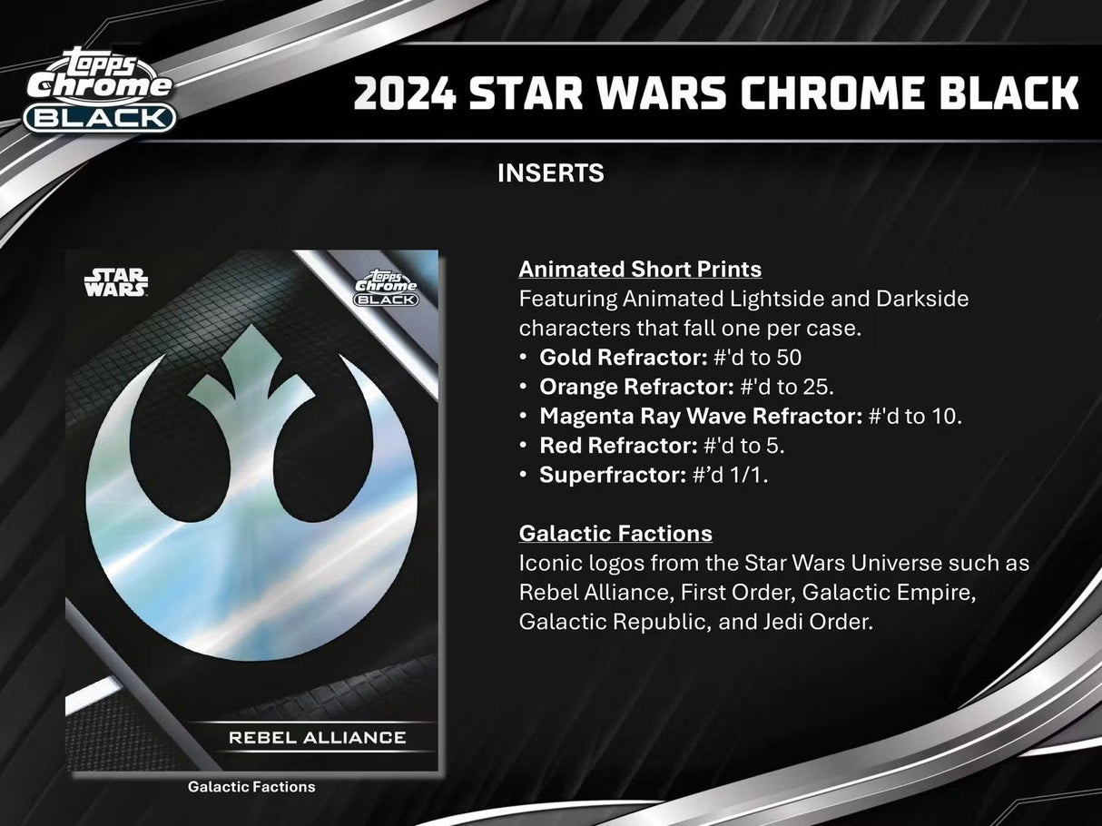 2024 Topps Star Wars Chrome Black Hobby Box - Columbia Hobby - Sports Card Boxes - Toploaders - Card Savers