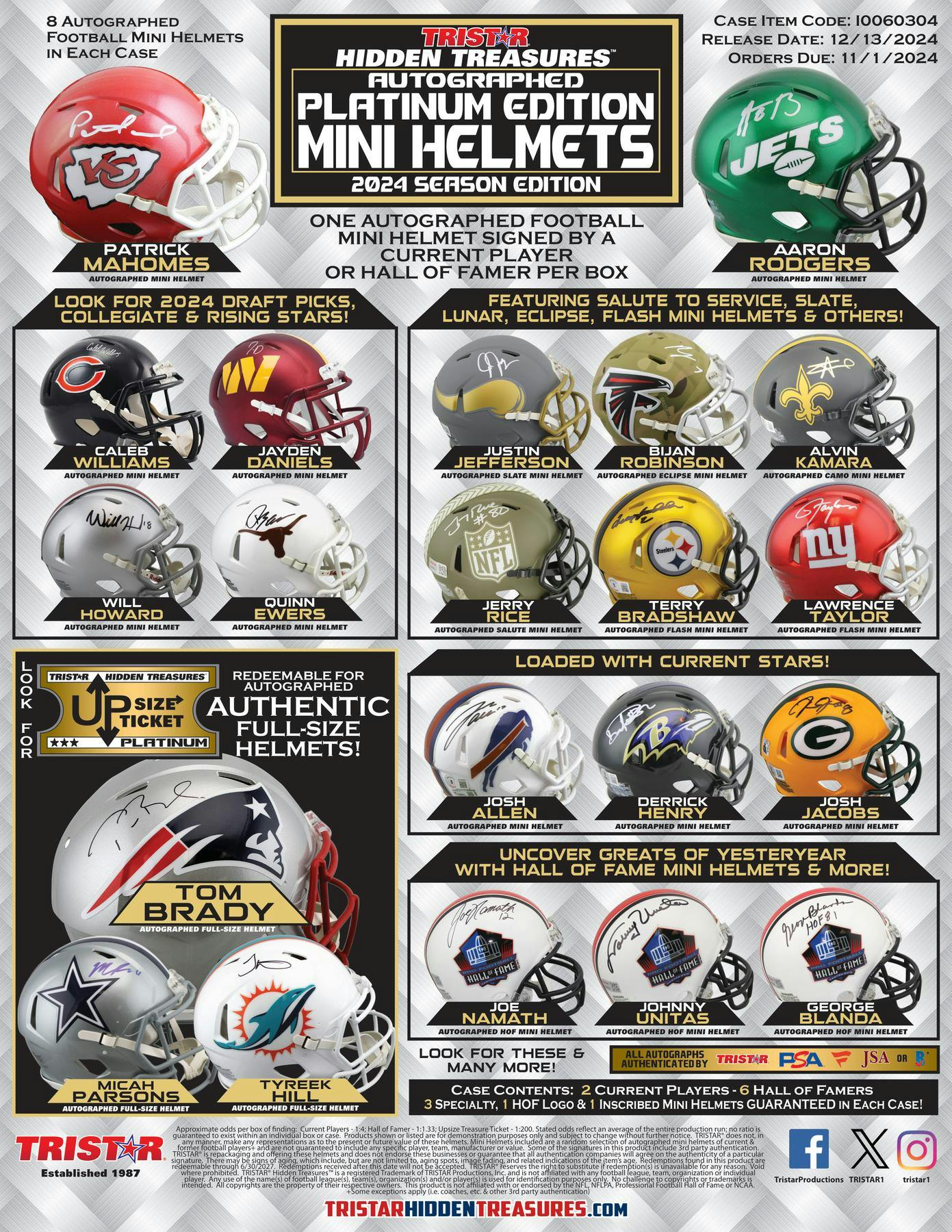 2024 TriStar Autograph Platinum Edition Football Mini Helmet Season Edition Hobby Box - Columbia Hobby - Sports Card Boxes - Toploaders - Card Savers