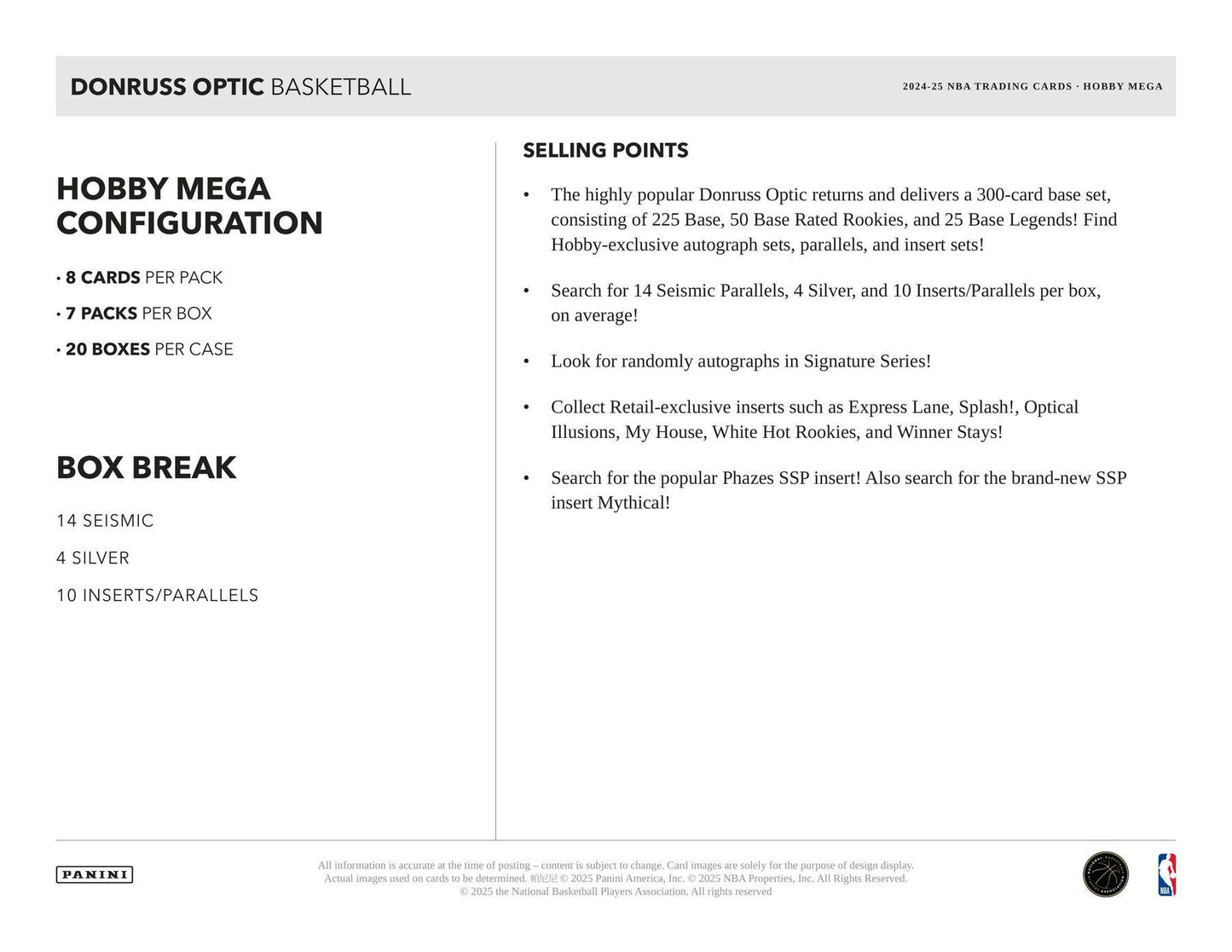2024/25 Panini Donruss Optic Basketball Hobby Mega Box | Columbia Sports Cards - Columbia Hobby - Sports Card Boxes - Toploaders - Card Savers
