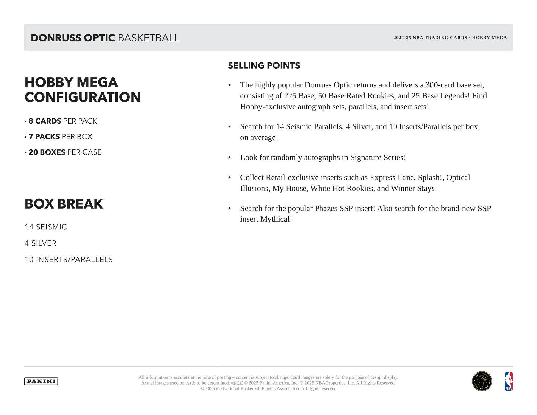 2024/25 Panini Donruss Optic Basketball Hobby Mega Box | Columbia Sports Cards - Columbia Hobby - Sports Card Boxes - Toploaders - Card Savers