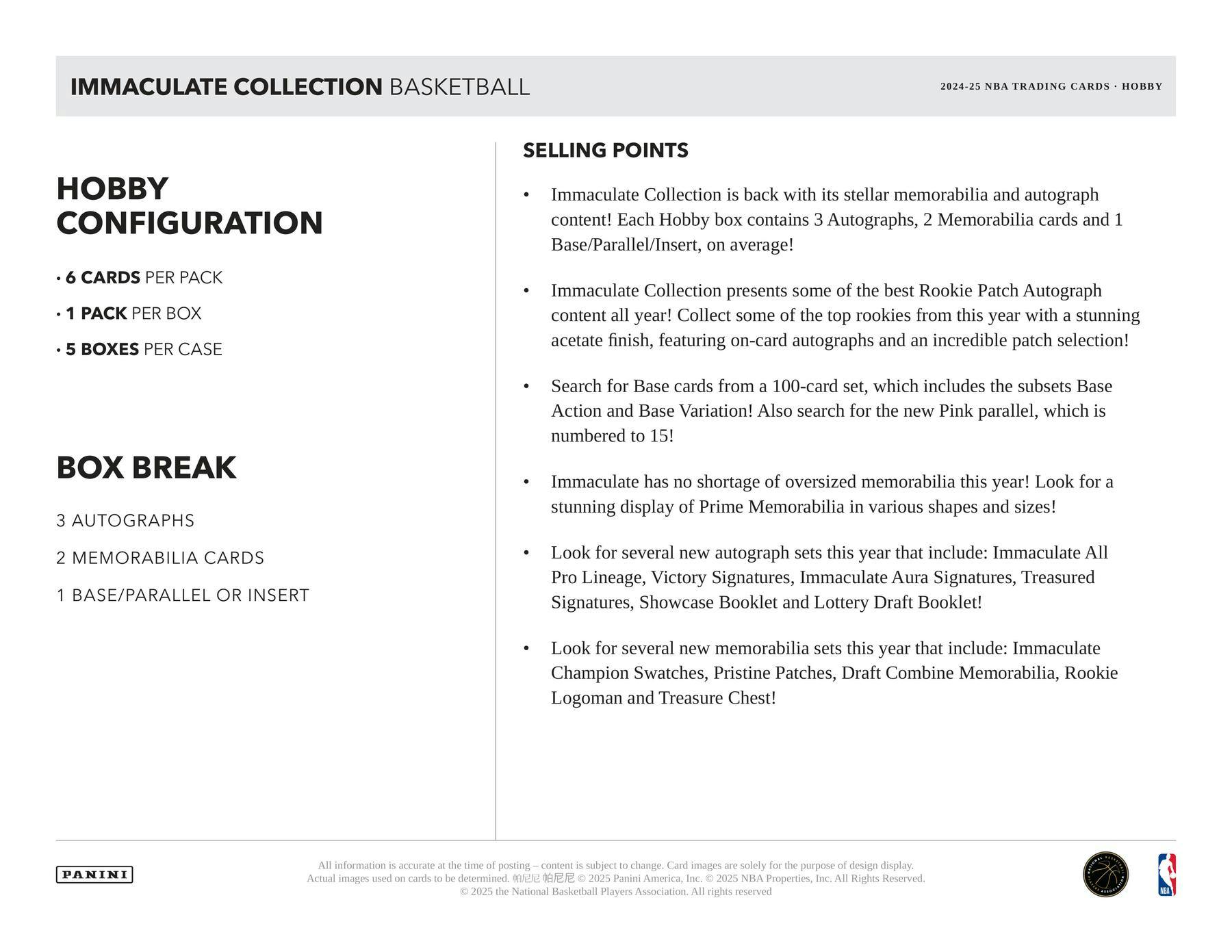 2024/25 Panini Immaculate Basketball Hobby Box | Columbia Sports Cards - Columbia Hobby - Sports Card Boxes - Toploaders - Card Savers