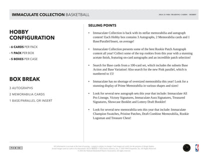 2024/25 Panini Immaculate Basketball Hobby Box | Columbia Sports Cards - Columbia Hobby - Sports Card Boxes - Toploaders - Card Savers