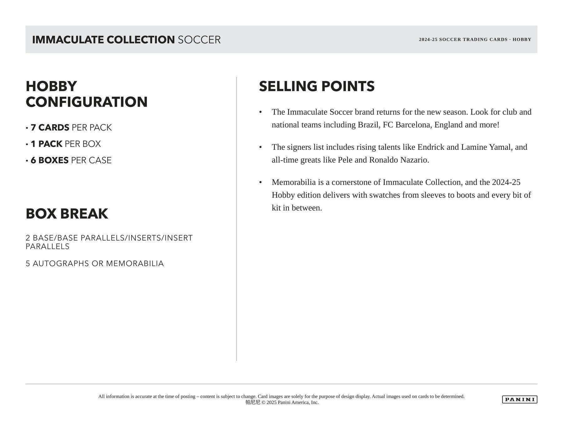 2024/25 Panini Immaculate Soccer Hobby Box | Columbia Sports Cards - Columbia Hobby - Sports Card Boxes - Toploaders - Card Savers