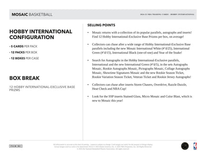2024/25 Panini Mosaic Basketball International Hobby Box | Columbia Sports Cards - Columbia Hobby - Sports Card Boxes - Toploaders - Card Savers