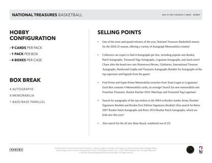 2024/25 Panini National Treasures Basketball Hobby Box | Columbia Sports Cards - Columbia Hobby - Sports Card Boxes - Toploaders - Card Savers