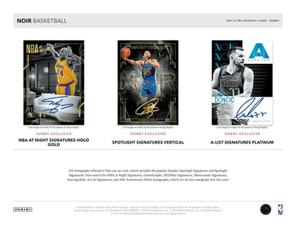 2024‑25 Panini Noir Basketball Hobby Box - Columbia Hobby - Sports Card Boxes - Toploaders - Card Savers