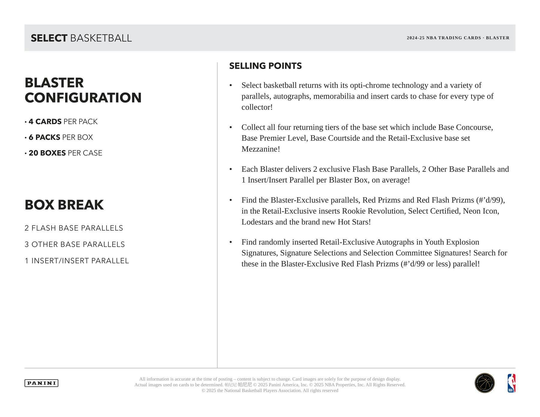 2024/25 Panini Select Basketball 6 - Pack Blaster Box | Columbia Sports Cards - Columbia Hobby - Sports Card Boxes - Toploaders - Card Savers