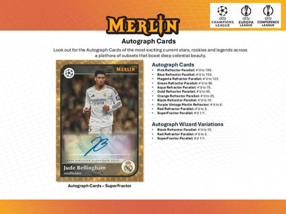 2024/25 Topps Chrome Merlin UEFA Soccer 7 - Pack Blaster Box (POS) - Columbia Hobby - Sports Card Boxes - Toploaders - Card Savers