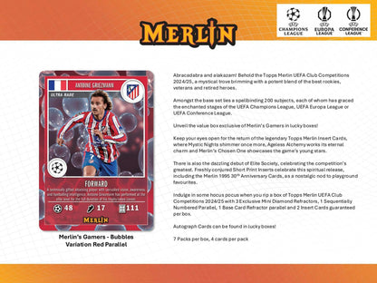 2024/25 Topps Chrome Merlin UEFA Soccer 7 - Pack Blaster Box (POS) - Columbia Hobby - Sports Card Boxes - Toploaders - Card Savers