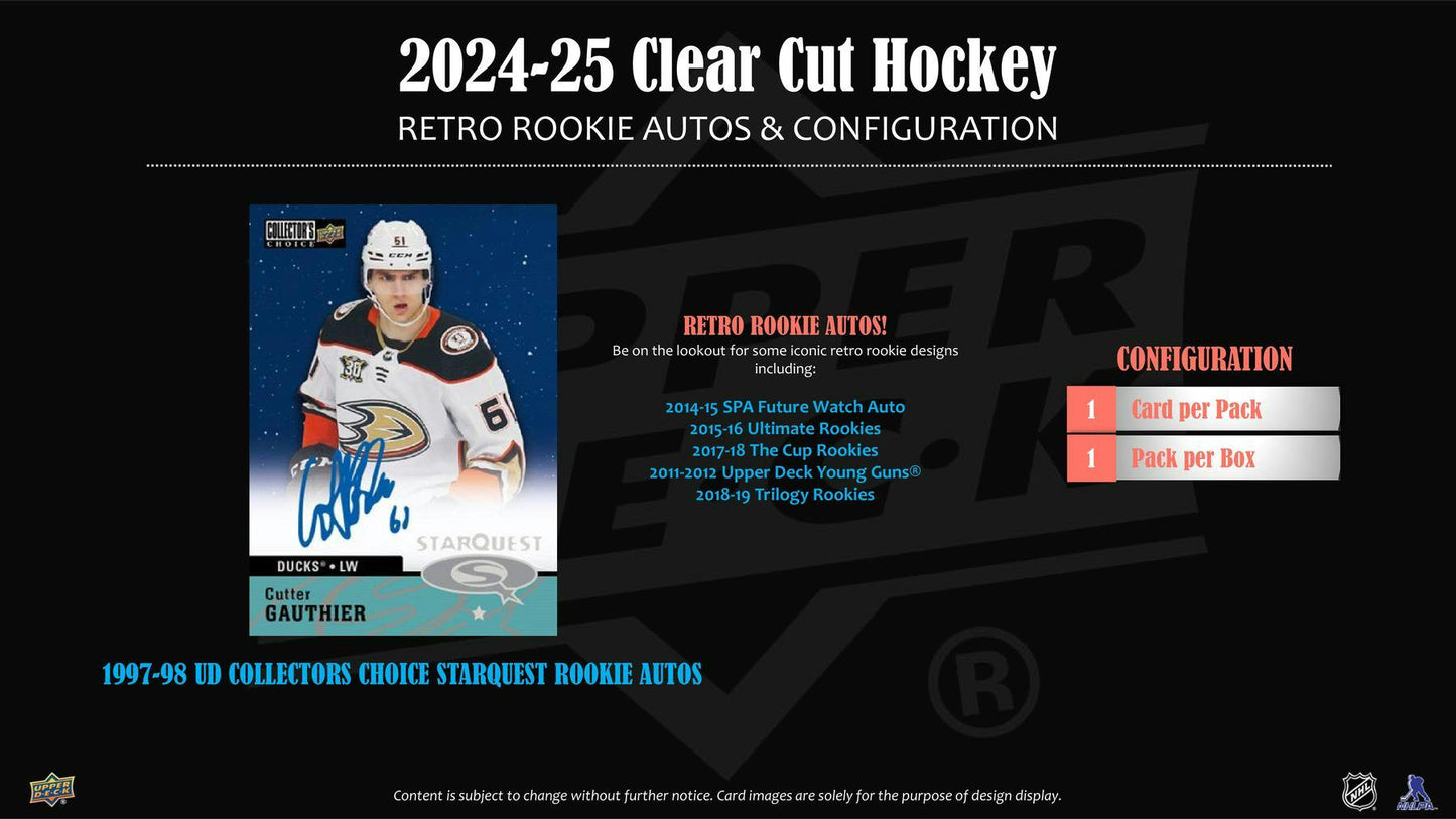 2024/25 Upper Deck Clear Cut Hockey Hobby Box - Columbia Hobby - Sports Card Boxes - Toploaders - Card Savers