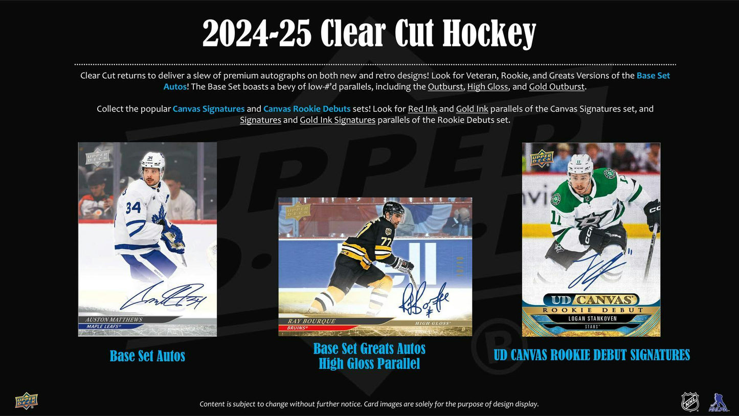 2024/25 Upper Deck Clear Cut Hockey Hobby Box - Columbia Hobby - Sports Card Boxes - Toploaders - Card Savers