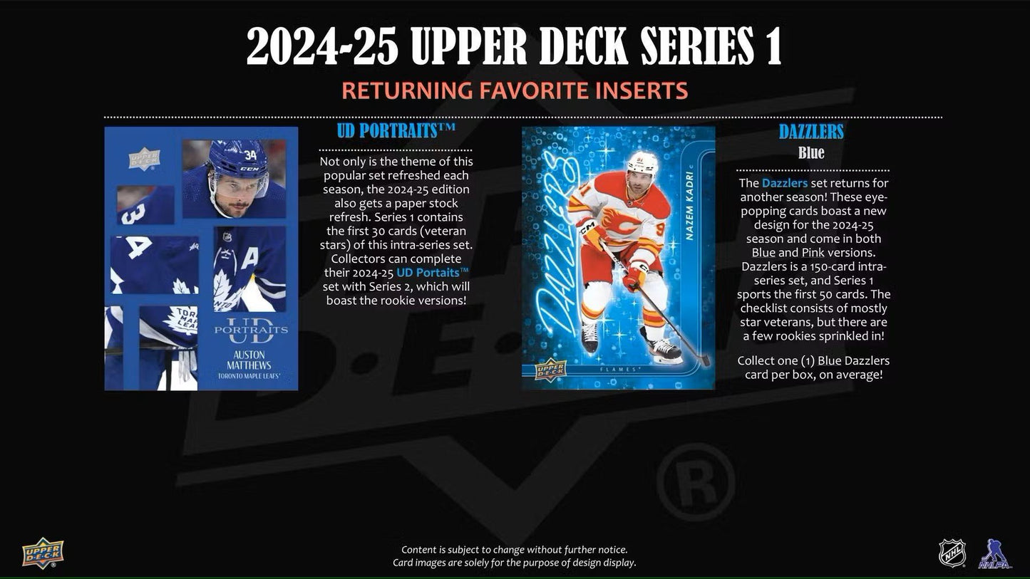 2024/25 Upper Deck Series 1 Hockey 4 - Pack Blaster Box - Columbia Hobby - Sports Card Boxes - Toploaders - Card Savers