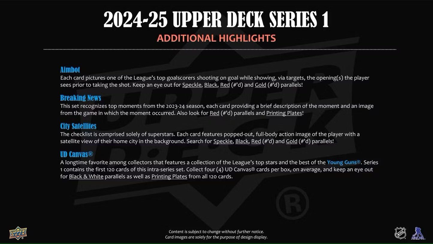 2024/25 Upper Deck Series 1 Hockey 4 - Pack Blaster Box - Columbia Hobby - Sports Card Boxes - Toploaders - Card Savers