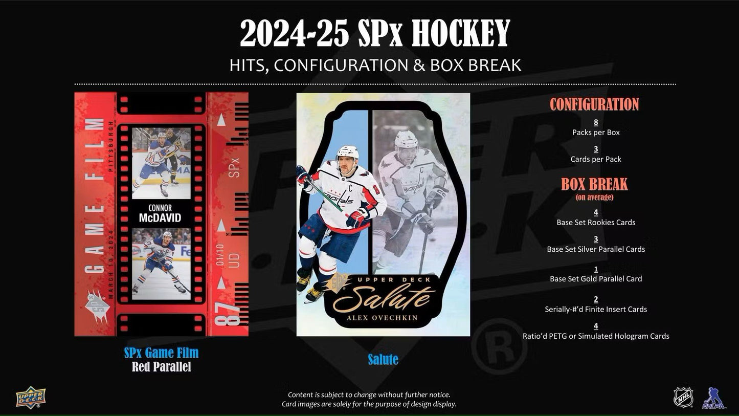 2024/25 Upper Deck SPx Hockey Hobby Box - Columbia Hobby - Sports Card Boxes - Toploaders - Card Savers