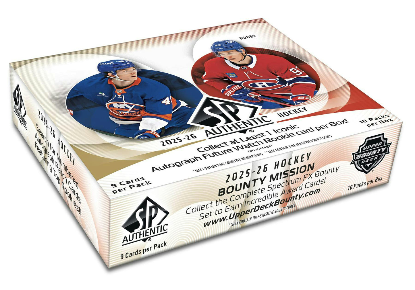 2025/26 Upper Deck SP Authentic Hockey Hobby Box
Future Watch Rookie Autograph card from SP Authentic Hockey
Future Watch Auto Patch card from Upper Deck SP Authentic
Spectrum FX Bounty card from 2025/26 SP Authentic Hockey