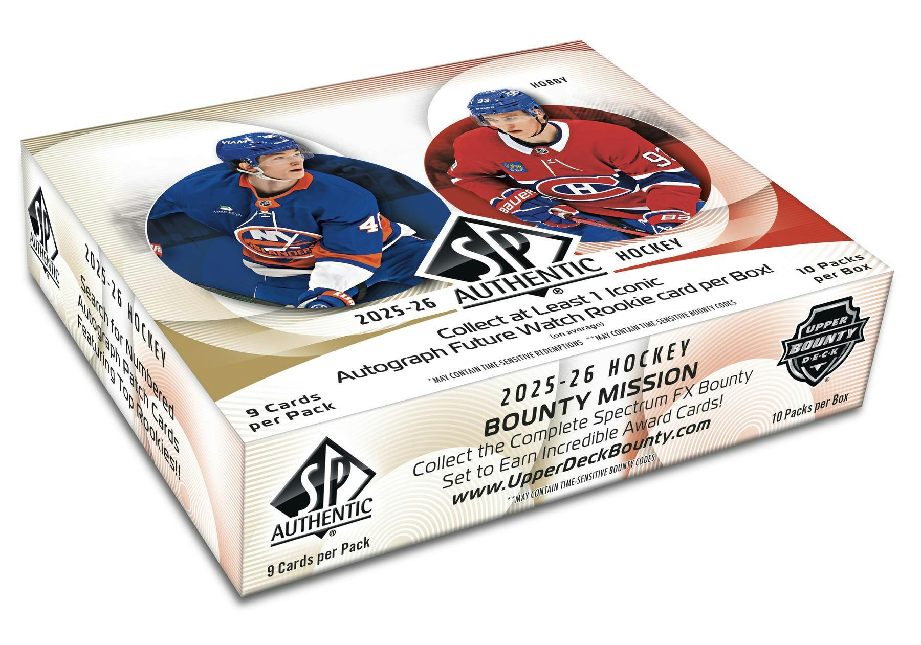 2025/26 Upper Deck SP Authentic Hockey Hobby Box
Future Watch Rookie Autograph card from SP Authentic Hockey
Future Watch Auto Patch card from Upper Deck SP Authentic
Spectrum FX Bounty card from 2025/26 SP Authentic Hockey