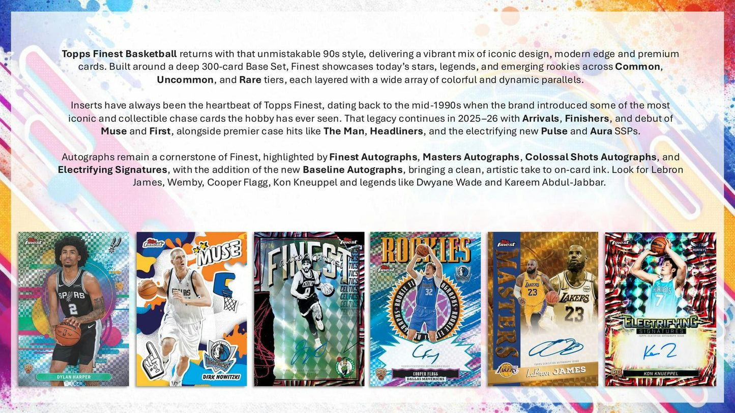 2025 - 26 Topps Finest Basketball Hobby Box | Columbia Sports Cards - Columbia Hobby - Sports Card Boxes - Toploaders - Card Savers
