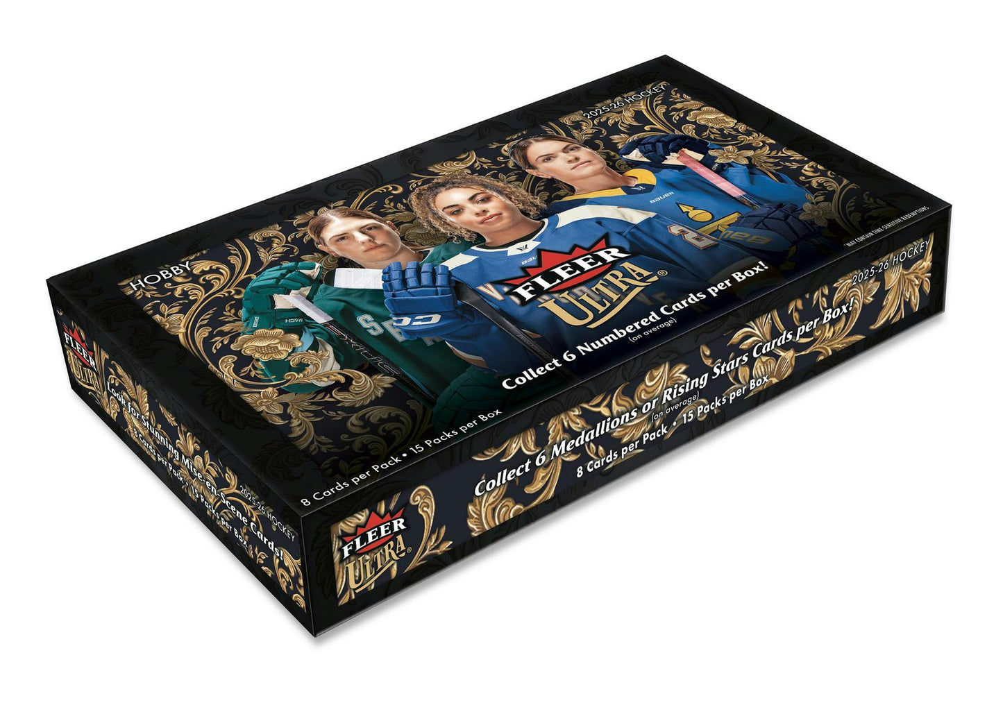 2025/26 Upper Deck Fleer Ultra PWHL Hockey Hobby Box
2025/26 Fleer Ultra PWHL hockey trading cards and numbered parallels
Fleer Ultra PWHL Medallions and Rising Stars insert cards
Fleer Ultra PWHL 1999 Base Set Variants and autograph cards