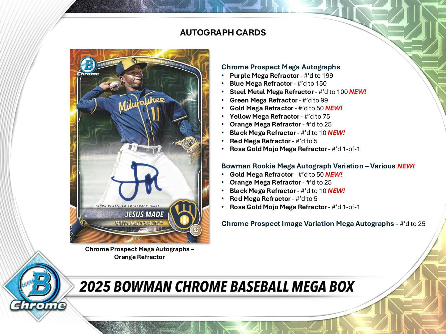 2025 Bowman Chrome Baseball Mega Box | Columbia Sports Cards - Columbia Hobby - Sports Card Boxes - Toploaders - Card Savers