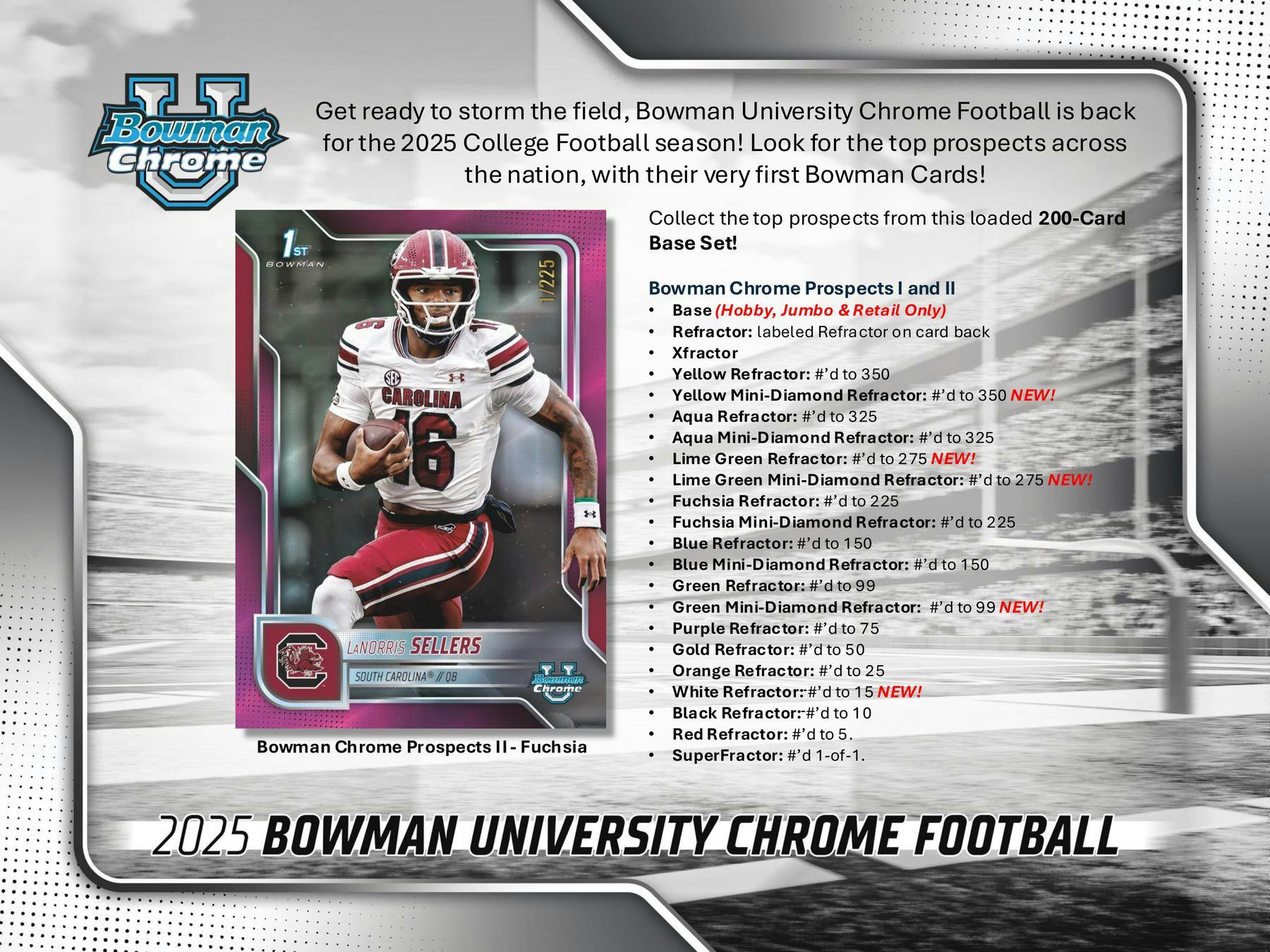 2025 Bowman University Chrome Football Mega Box | Columbia Sports Cards - Columbia Hobby - Sports Card Boxes - Toploaders - Card Savers