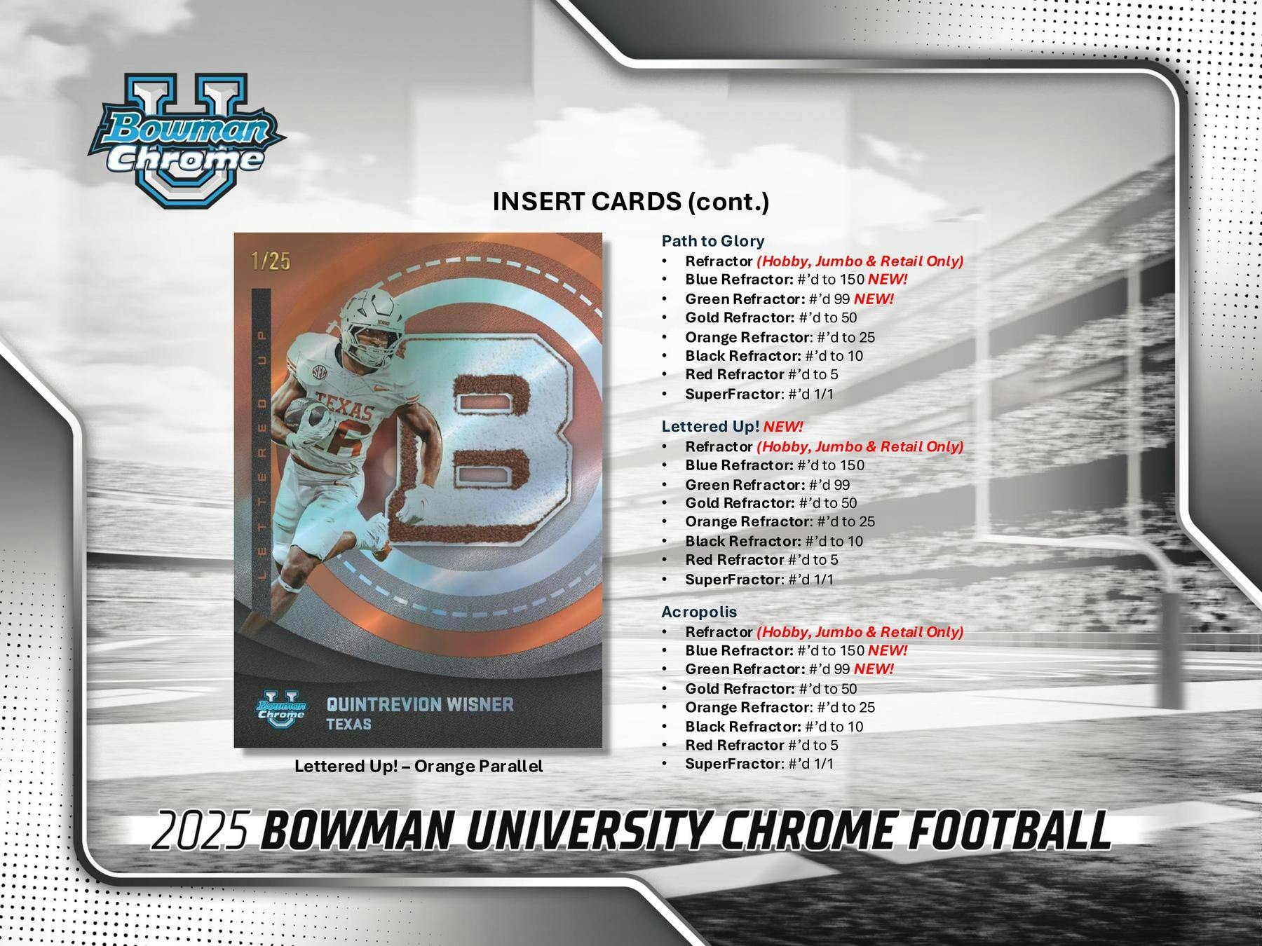 2025 Bowman University Chrome Football Mega Box | Columbia Sports Cards - Columbia Hobby - Sports Card Boxes - Toploaders - Card Savers