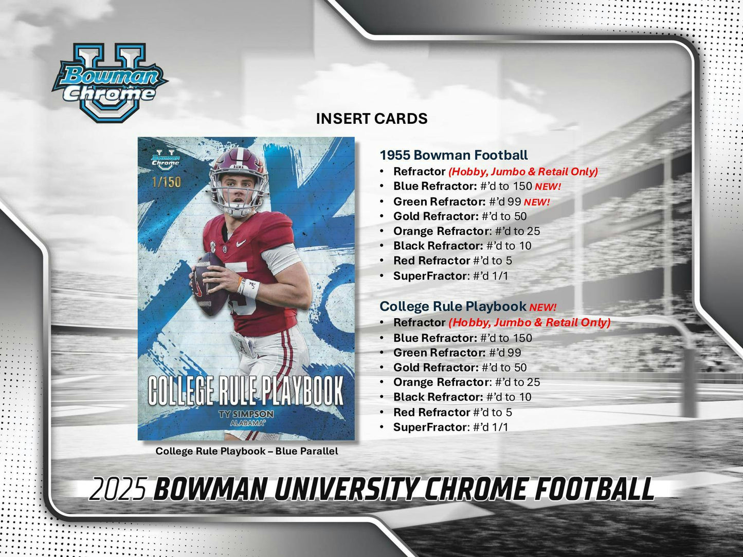 2025 Bowman University Chrome Football Mega Box | Columbia Sports Cards - Columbia Hobby - Sports Card Boxes - Toploaders - Card Savers