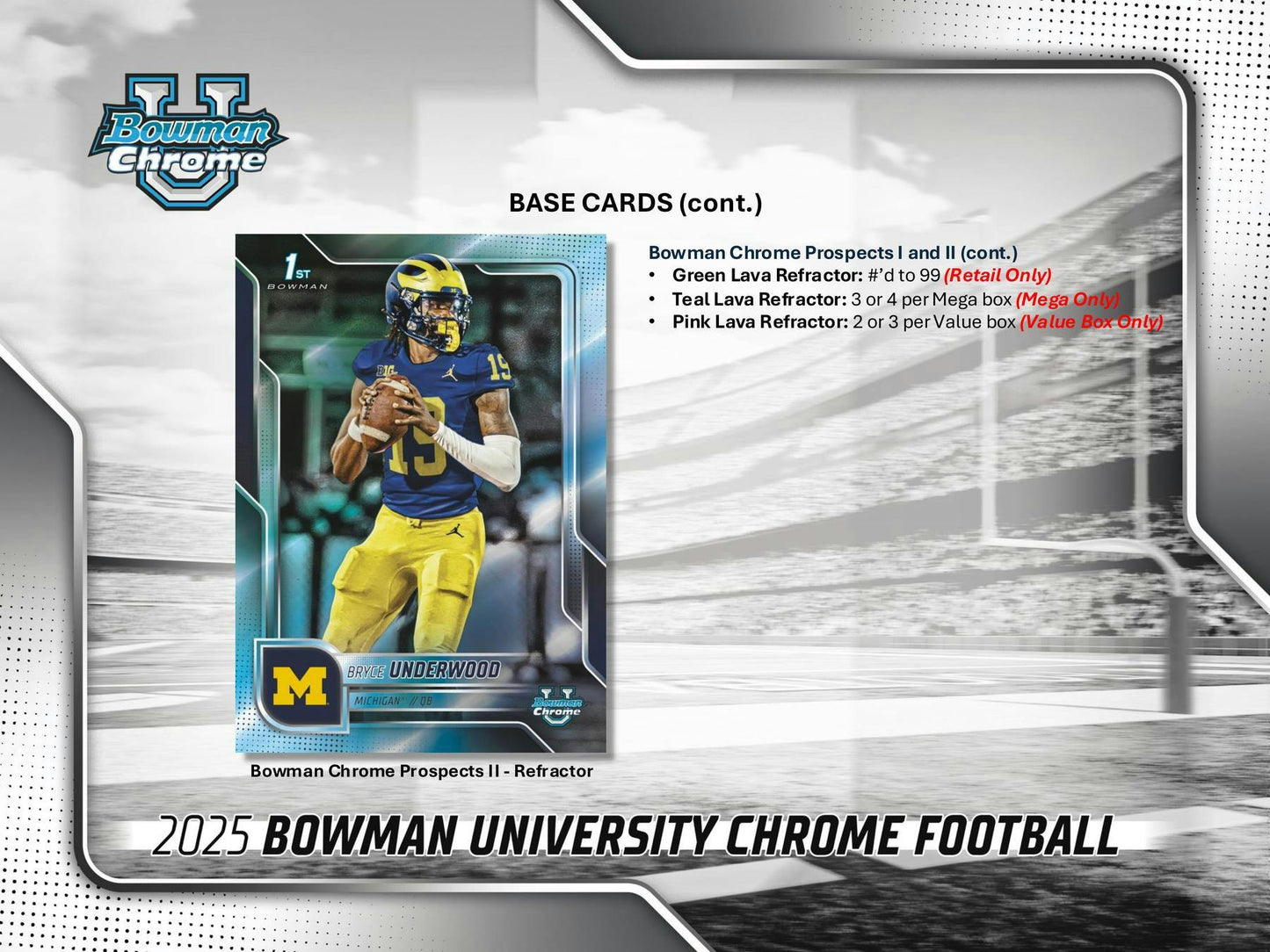 2025 Bowman University Chrome Football Mega Box | Columbia Sports Cards - Columbia Hobby - Sports Card Boxes - Toploaders - Card Savers