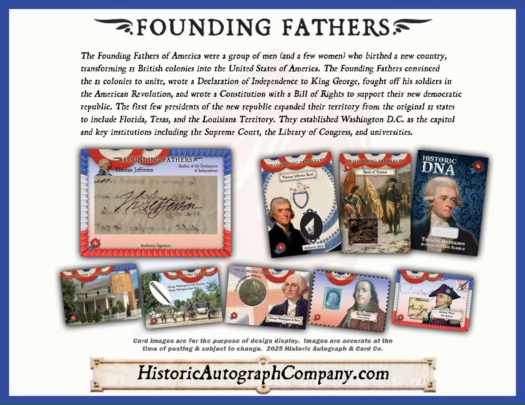 2025 Historic Autographs Founding Fathers Trading Cards Hobby Box - Columbia Hobby - Sports Card Boxes - Toploaders - Card Savers