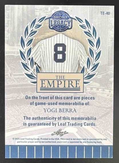 2025 Leaf A Bronx Legacy Yogi Berra Spectrum Green HoloFoil /5 TE - 40 MEM - Columbia Sports Cards