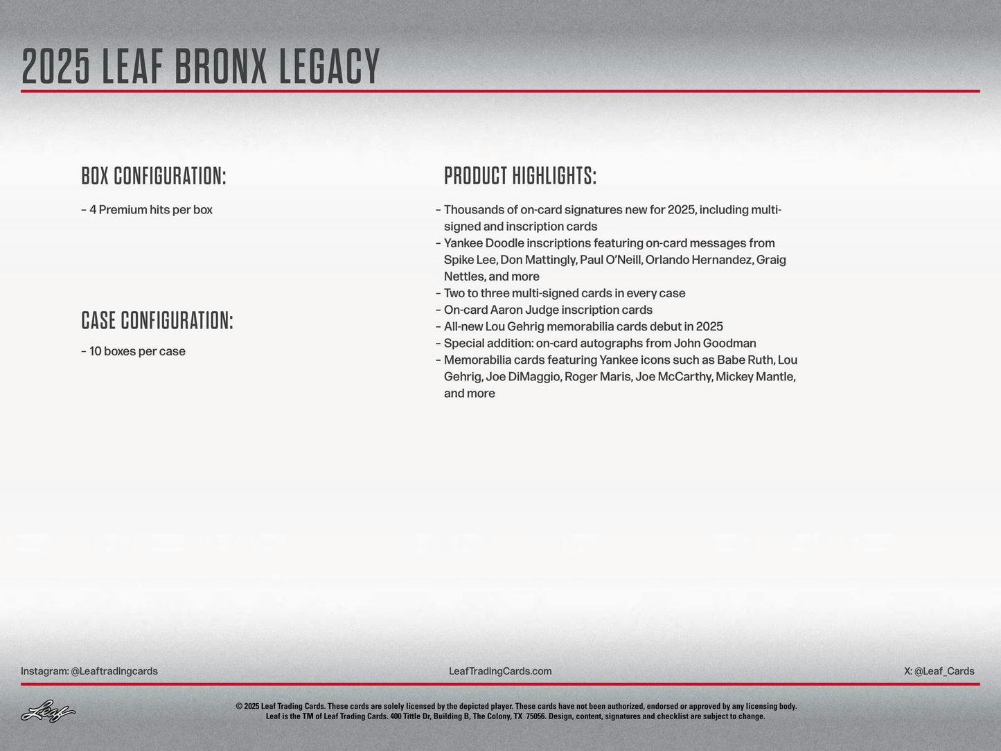 2025 Leaf Bronx Legacy Baseball Hobby Box | Columbia Sports Cards - Columbia Hobby - Sports Card Boxes - Toploaders - Card Savers