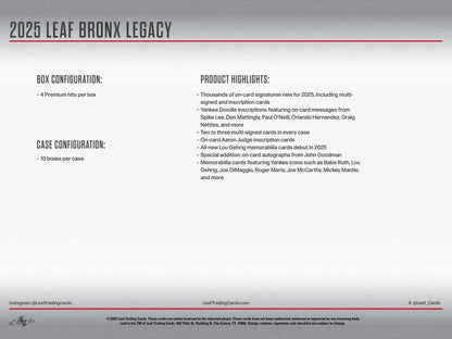 2025 Leaf Bronx Legacy Baseball Hobby Box | Columbia Sports Cards - Columbia Hobby - Sports Card Boxes - Toploaders - Card Savers