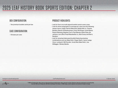 2025 Leaf History Book Sports Edition: Chapter 2 Hobby Box | Columbia Sports Cards - Columbia Hobby - Sports Card Boxes - Toploaders - Card Savers