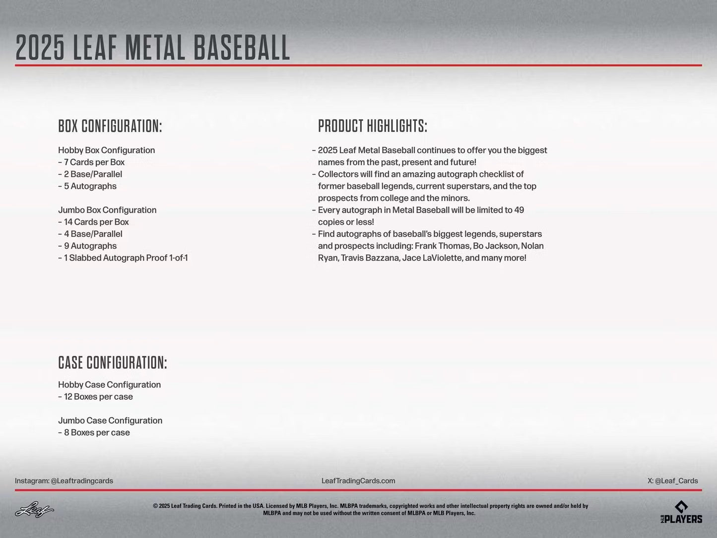 2025 Leaf Metal Baseball Hobby Box | Columbia Sports Cards - Columbia Hobby - Sports Card Boxes - Toploaders - Card Savers