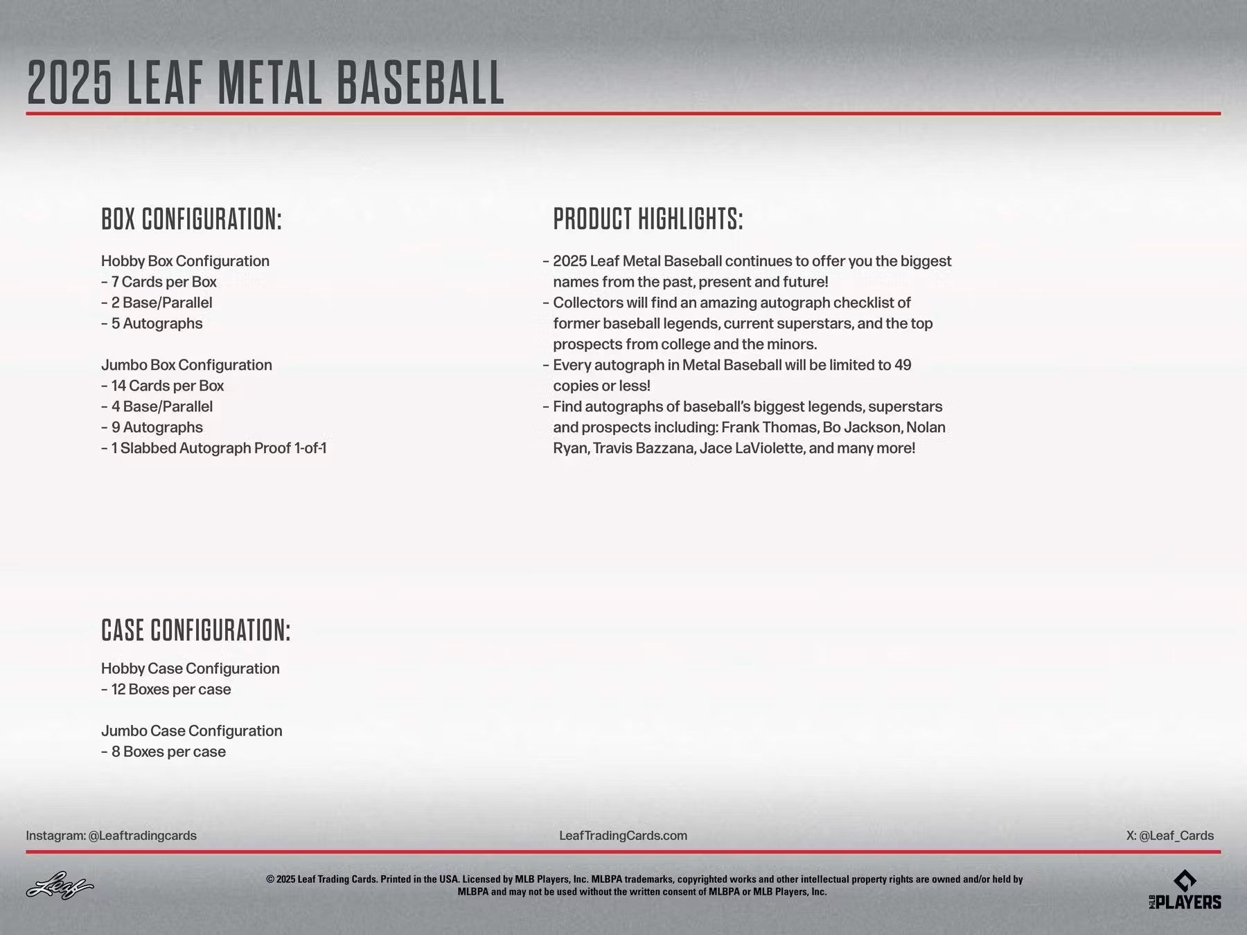 2025 Leaf Metal Baseball Hobby Box | Columbia Sports Cards - Columbia Hobby - Sports Card Boxes - Toploaders - Card Savers