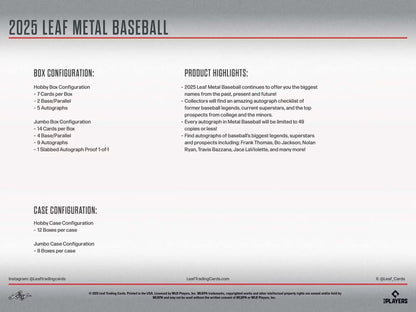 2025 Leaf Metal Baseball Hobby Box | Columbia Sports Cards - Columbia Hobby - Sports Card Boxes - Toploaders - Card Savers