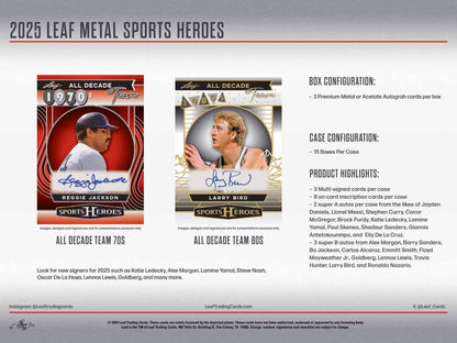 2025 Leaf Metal Sports Heroes Hobby Box - Columbia Hobby - Sports Card Boxes - Toploaders - Card Savers