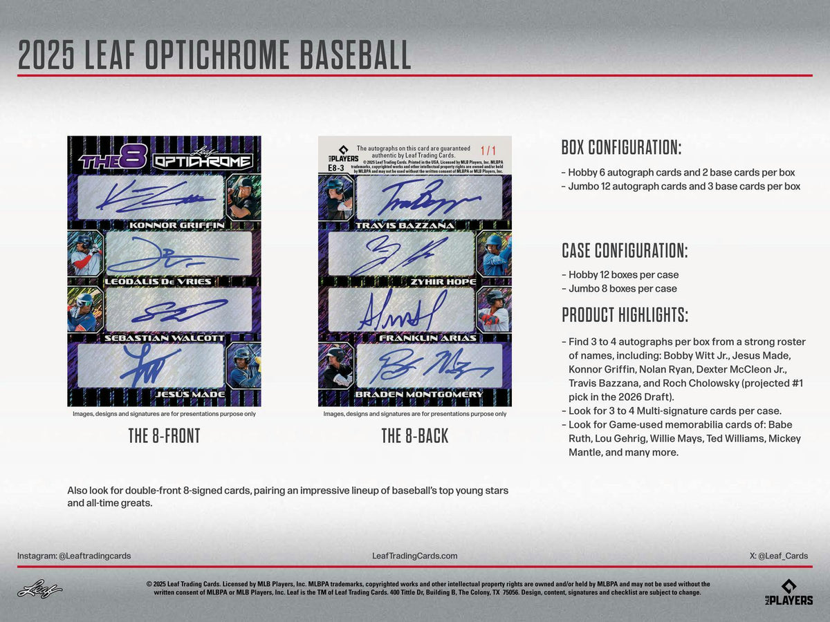 2025 Leaf Optichrome Baseball Hobby Box | Columbia Sports Cards