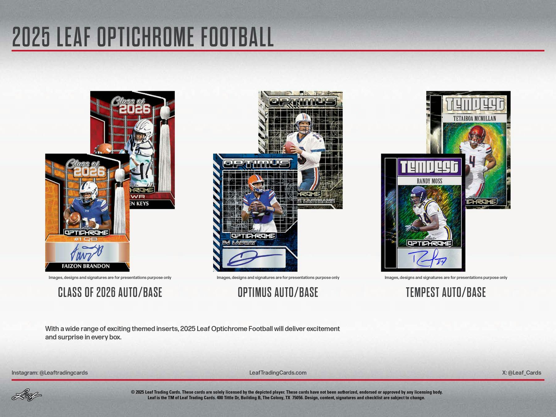 2025 Leaf Optichrome Football Hobby Box | Columbia Sports Cards - Columbia Hobby - Sports Card Boxes - Toploaders - Card Savers