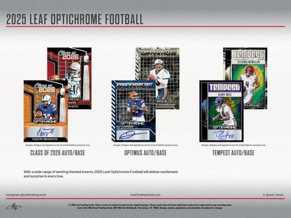 2025 Leaf Optichrome Football Hobby Box | Columbia Sports Cards - Columbia Hobby - Sports Card Boxes - Toploaders - Card Savers