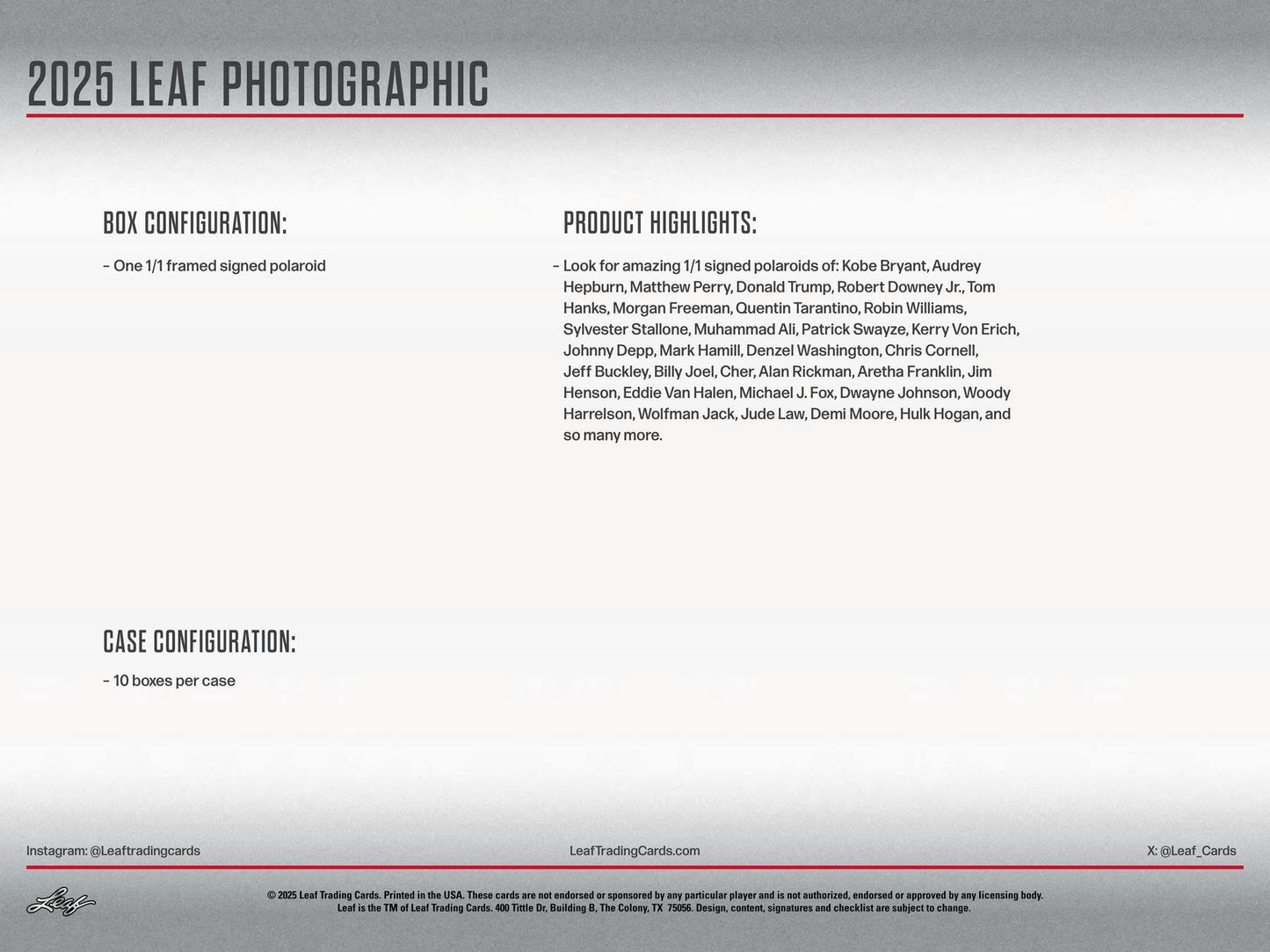 2025 Leaf Photographic Box | Columbia Sports Cards - Columbia Hobby - Sports Card Boxes - Toploaders - Card Savers