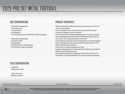 2025 Leaf Pro Set Metal Football Hobby Box - Columbia Hobby - Sports Card Boxes - Toploaders - Card Savers